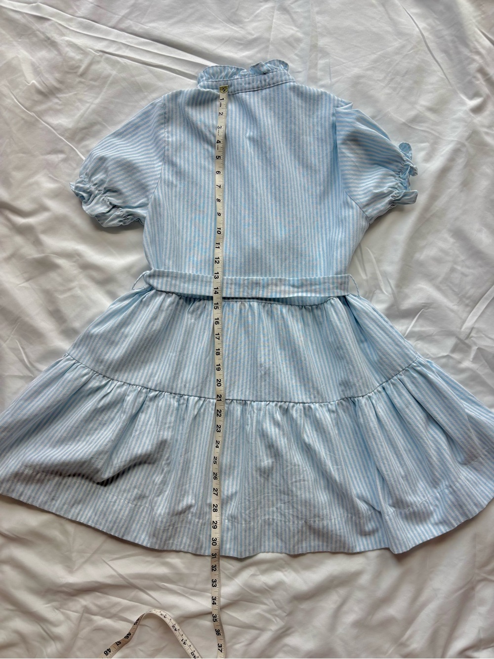 She + Sky  Blue and White Striped Ruffle Collar Tie-Waist Dress - Picture 5 of 7